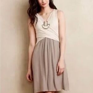 Anthropologie Cream and Tan Midi Dress